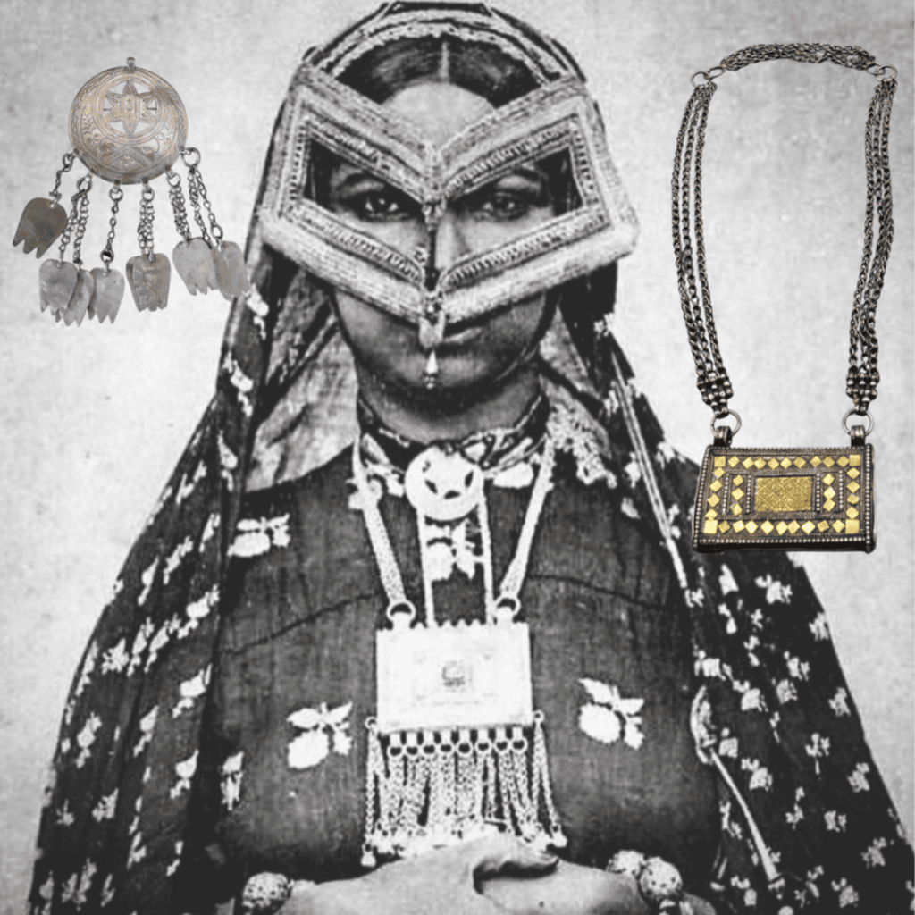 A woman from Muscat, photographed in 1901 by A. Fernandez. Jewellery added by Sigrid van Roode